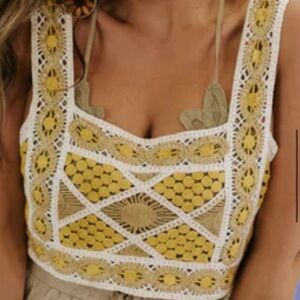 Urban Outfitters Crochet Crop Top in Yellow and Cream